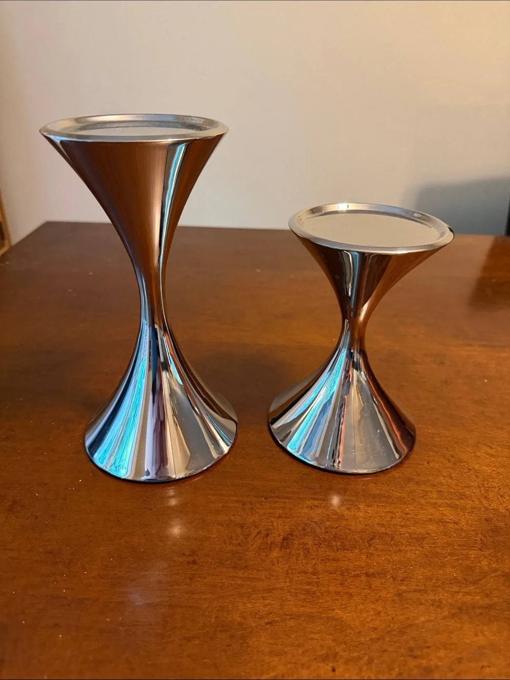 Robert Welch Arden Modern Stainless Hourglass Candle Holders - Set of 2
